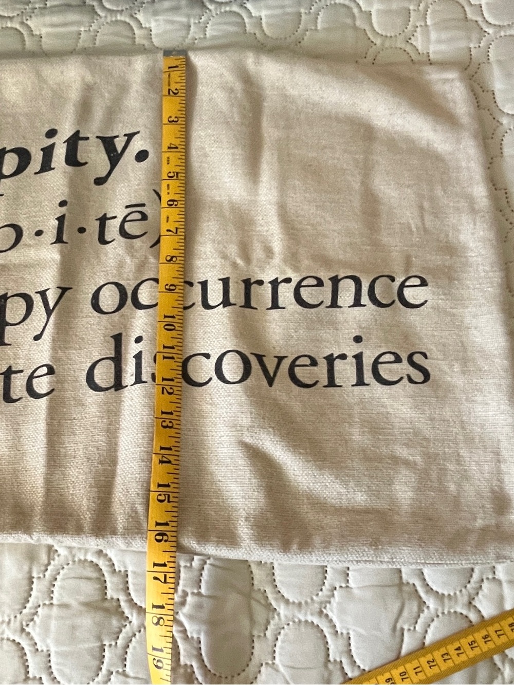 Pottery Barn Cream Accent Pillow with Black Text “Serendipity……” - Picture 9 of 12